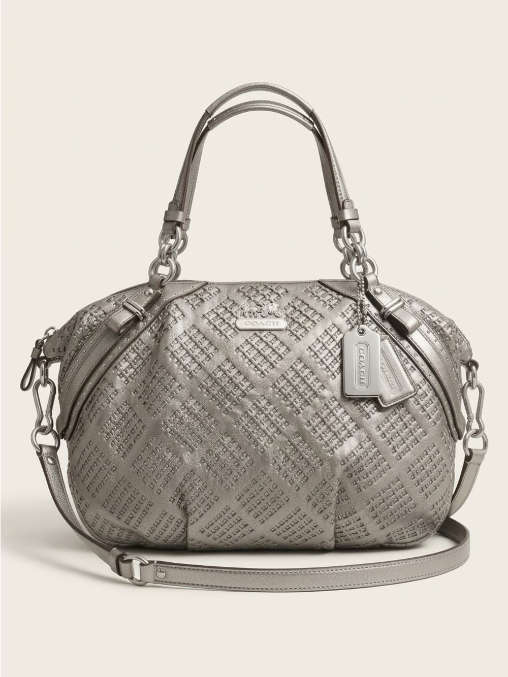 Coach Metallic Pewter Quilted Leather Shoulder Bag